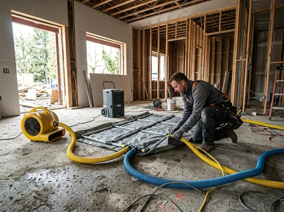 Air Mover — Construction Site — Air Mover, Dehumidifier, Floor Drying Mat, Construction Site, Emergency Water Extraction & R…
