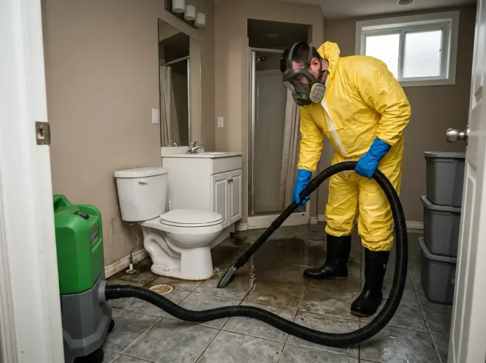 Hazmat Suit — Bathroom — Hazmat Suit, Respirator Mask, Rubber Boots, Bathroom, Emergency Water Extraction & Removal in Dallas