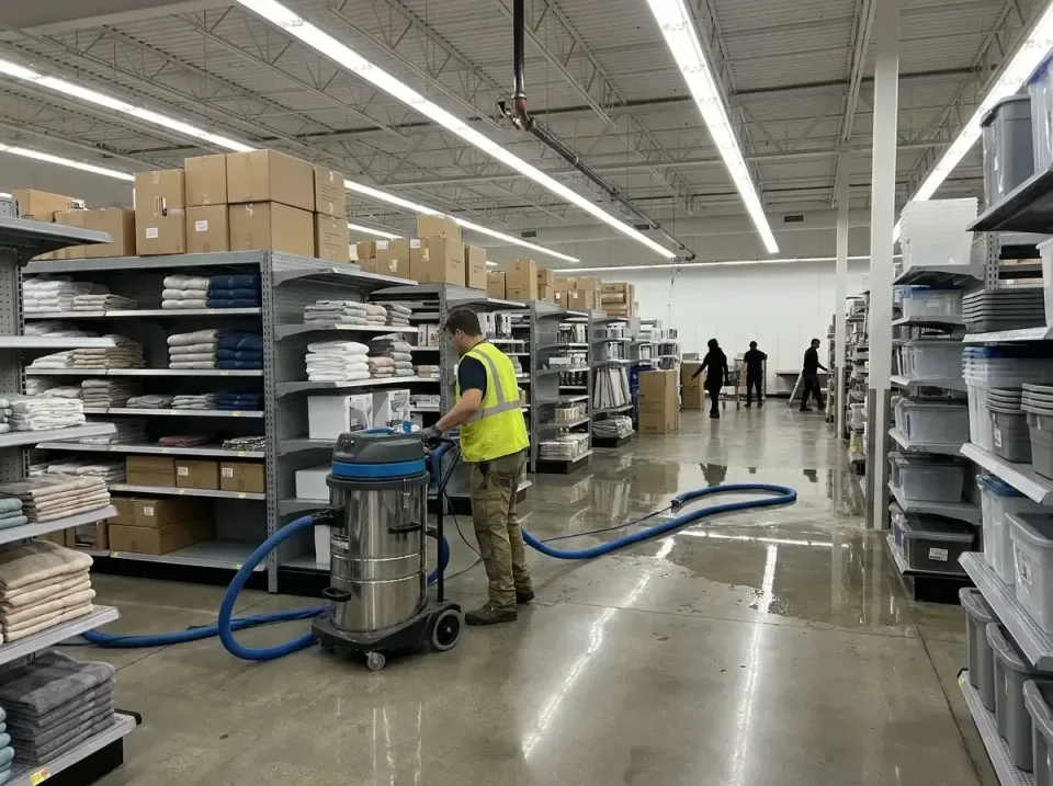 Wet/dry Vacuum — Water Damage Restoration — Wet/dry Vacuum, Worker, Safety Vest, Water Damage Restoration, Emergency Water E…